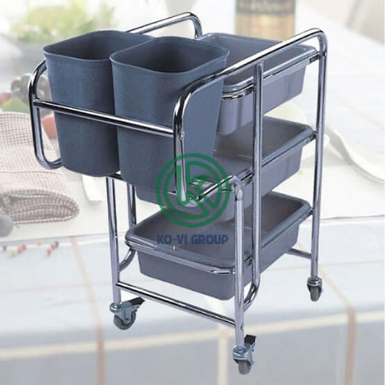 Xe đẩy thu dọn bàn ăn nhà hàng 3 tầng